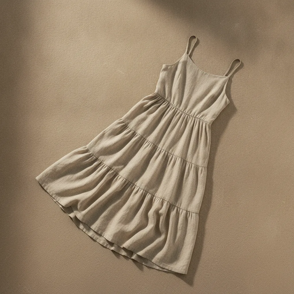 The Field Dress, a tiered linen midi in natural oatmeal